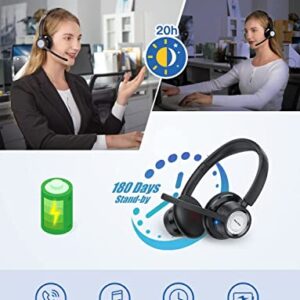 New bee Wireless Headset with Microphone Noise Cancelling Bluetooth Headset with 20hrs Talk time & Mute Button for Work/PC/Office/Zoom/Skype (Include USB Dongle)