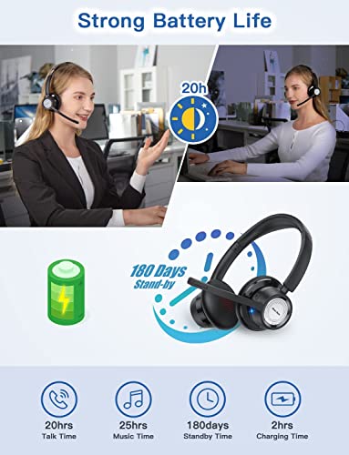 New bee Wireless Headset with Microphone Noise Cancelling Bluetooth Headset with 20hrs Talk time & Mute Button for Work/PC/Office/Zoom/Skype (Include USB Dongle)