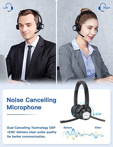 New bee Wireless Headset with Microphone Noise Cancelling Bluetooth Headset with 20hrs Talk time & Mute Button for Work/PC/Office/Zoom/Skype (Include USB Dongle)