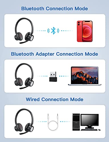 New bee Wireless Headset with Microphone Noise Cancelling Bluetooth Headset with 20hrs Talk time & Mute Button for Work/PC/Office/Zoom/Skype (Include USB Dongle)