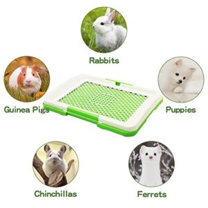 Fhiny Rabbit Litter Pan with 6 PCS Disposable Pee Pads, Guinea Pig Litter Box Plastic Small Animal Corner Potty Trainer for Bunny Guinea Pig Ferret Chinchilla Puppy