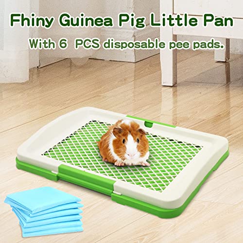 Fhiny Rabbit Litter Pan with 6 PCS Disposable Pee Pads, Guinea Pig Litter Box Plastic Small Animal Corner Potty Trainer for Bunny Guinea Pig Ferret Chinchilla Puppy