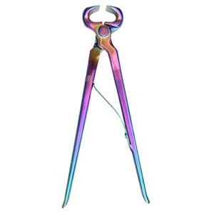 rekhi 12'' farrier hoof nippers rainbow plasma coated pre-loaded spring horseshoeing trimmer farrier trimmers tools dropped forged chrome vanadium steel, 12 inches