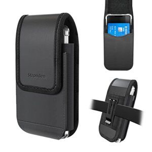stronden holster for iphone 14 plus, 14 pro max, 13 pro max, 12 pro max, 11 pro max - leather holster w/belt clip, magnetic closure pouch w/built in card holder (fits slim/thin case only)