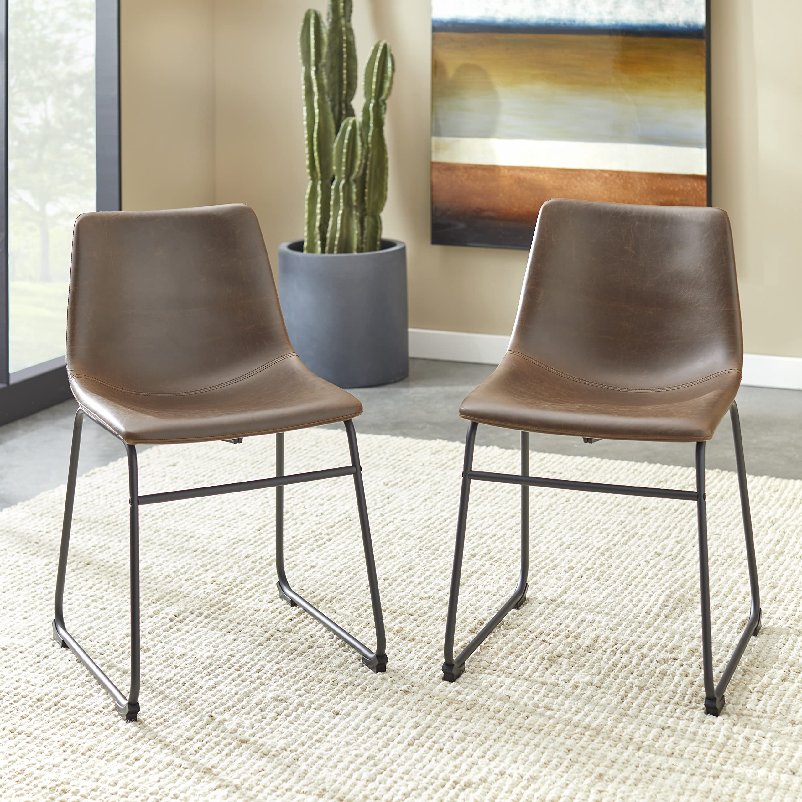 George PU Leather Dining Chair Set of 2 (Brown)