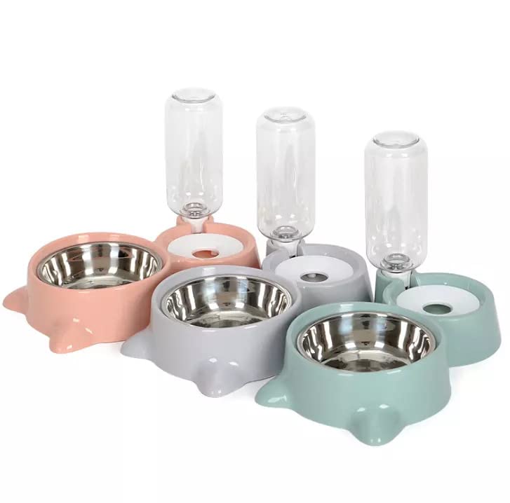 Cat and Dog Food Feeder and Automatic Water Dispenser Pet Bowl (Salmon)