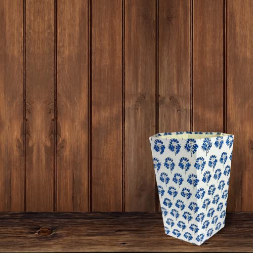 Waste Basket | Decorative Small Waste Basket | Cute Bedroom Trash Can | Blue Trash Can (Small Flowers)