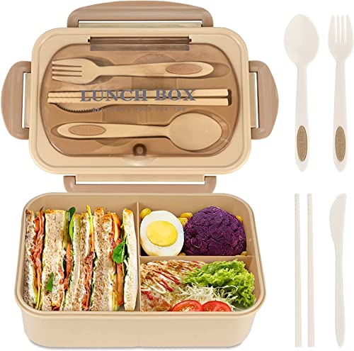 WILDAURORA Bento Box for Adult, 1200 ML Lunch Containers for Adults, LeakProof Lunch Box with Utensils, BPA Free, 3 Compartment Bento Box Microwave Safe