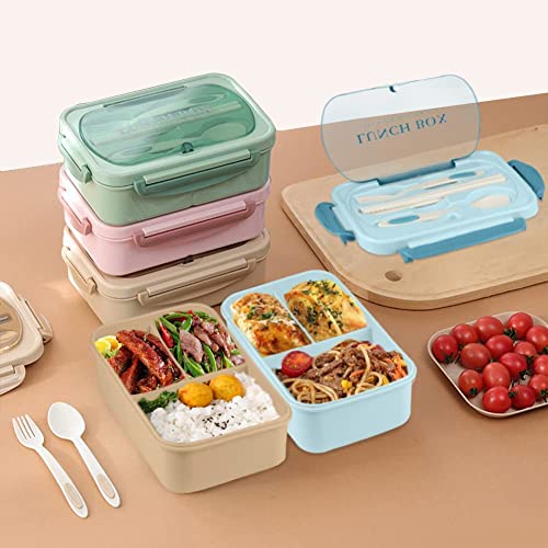 WILDAURORA Bento Box for Adult, 1200 ML Lunch Containers for Adults, LeakProof Lunch Box with Utensils, BPA Free, 3 Compartment Bento Box Microwave Safe