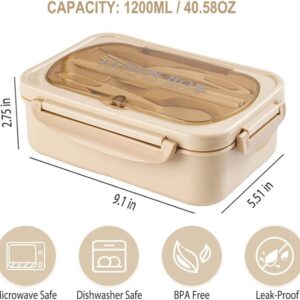 WILDAURORA Bento Box for Adult, 1200 ML Lunch Containers for Adults, LeakProof Lunch Box with Utensils, BPA Free, 3 Compartment Bento Box Microwave Safe