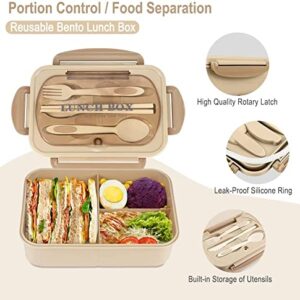 WILDAURORA Bento Box for Adult, 1200 ML Lunch Containers for Adults, LeakProof Lunch Box with Utensils, BPA Free, 3 Compartment Bento Box Microwave Safe