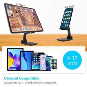 Cell Phone Stand, Folding Desktop Phone Stand, Angle Height Adjustable Mobile Phone Holder for Desk, Office, Tablet Stand Compatible with All iPhone, iPad, Samsung, 4-10’’ Cellphone & Tablet (Black)