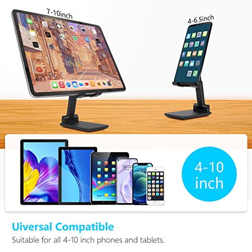 Cell Phone Stand, Folding Desktop Phone Stand, Angle Height Adjustable Mobile Phone Holder for Desk, Office, Tablet Stand Compatible with All iPhone, iPad, Samsung, 4-10’’ Cellphone & Tablet (Black)