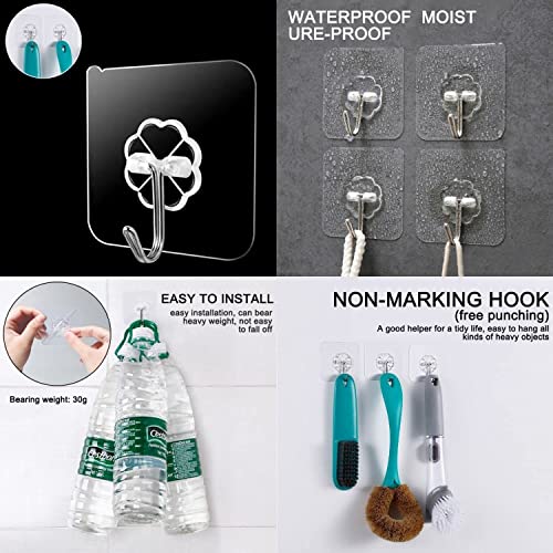 Wall Adhesive Hooks, Wall Hooks for Hanging, Heavy Duty Hooks Adhesive Wall Hooks, Self Adhesive Hooks , Clear Hooks -22lbs, Bathroom Hooks for Wall,Kitchen Cabinet Hooks, Utility Hooks (30 Pieces)