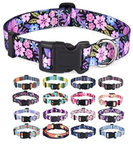 mihqy dog collar with bohemia floral tribal geometric patterns - soft ethnic style collar adjustable for small medium large dogs(floral pink,m)