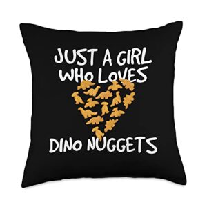 chicken nuggets merch just a girl who loves dino dinosaur chicken nugget throw pillow, 18x18, multicolor