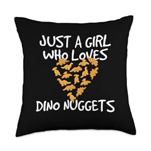 Chicken Nuggets Merch Just a Girl Who Loves Dino Dinosaur Chicken Nugget Throw Pillow, 18x18, Multicolor