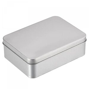 uxcell metal tin box, 6pcs 4.92" x 3.54" x 1.57" rectangular empty tinplate storage containers with lids, silver tone