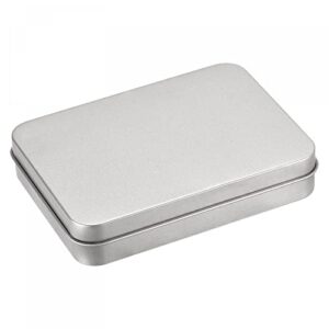 uxcell metal tin box, 6pcs 4.53" x 3.35" x 0.87" rectangular empty tinplate storage containers with hinged lids, silver tone