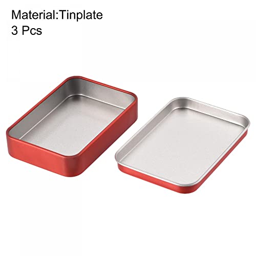 uxcell Metal Tin Box, 3pcs 3.43" x 2.36" x 0.71" Rectangular Empty Tinplate Storage Containers with Lids, Red