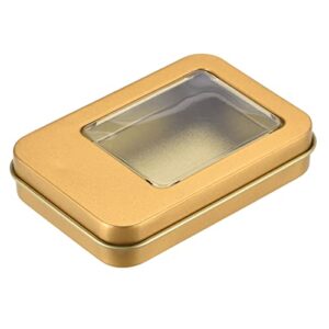 uxcell Metal Tin Box, 3.43" x 2.36" x 0.71" Rectangular Empty Tinplate Storage Containers with Clear Window Lids, Gold Tone