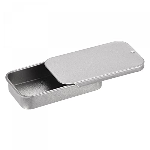 uxcell Metal Tin Box, 3pcs 2.36" x 1.18" x 0.43" Rectangular Empty Tinplate Storage Containers with Sliding Lids, Silver Tone