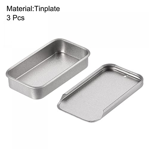 uxcell Metal Tin Box, 3pcs 2.36" x 1.18" x 0.43" Rectangular Empty Tinplate Storage Containers with Sliding Lids, Silver Tone