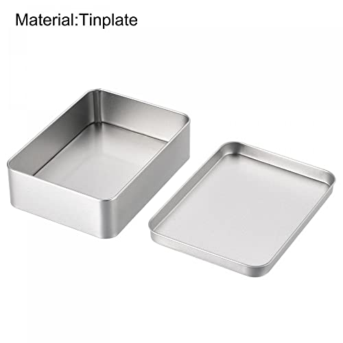 uxcell Metal Tin Box, 4.92" x 3.54" x 1.38" Rectangular Empty Tinplate Containers with Lids, Silver Tone, for Home Organizer, Candles, Gifts, Car Keys, Crafts Storage