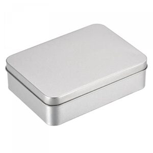 uxcell metal tin box, 4.92" x 3.54" x 1.38" rectangular empty tinplate containers with lids, silver tone, for home organizer, candles, gifts, car keys, crafts storage