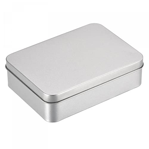 uxcell Metal Tin Box, 4.92" x 3.54" x 1.38" Rectangular Empty Tinplate Containers with Lids, Silver Tone, for Home Organizer, Candles, Gifts, Car Keys, Crafts Storage