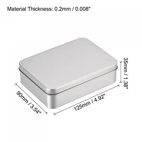 uxcell Metal Tin Box, 4.92" x 3.54" x 1.38" Rectangular Empty Tinplate Containers with Lids, Silver Tone, for Home Organizer, Candles, Gifts, Car Keys, Crafts Storage