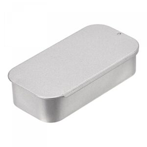uxcell metal tin box, 2pcs 3.54" x 1.77" x 0.79" rectangular empty tinplate storage containers with sliding lids, silver tone