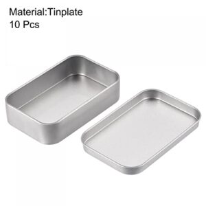 uxcell Metal Tin Box, 10pcs 3.74" x 2.36" x 0.87" Rectangular Empty Tinplate Storage Containers with Lids, Silver Tone