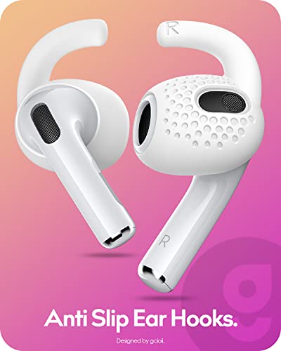 Gcioii - Upgraded Ear Hooks Covers for AirPods 3 [Added Storage Pouch] Sport Anti Slip Ear Tips Wings, Grip Tips Accessories Compatible with Apple AirPods 3rd Generation (White,3 Pairs)