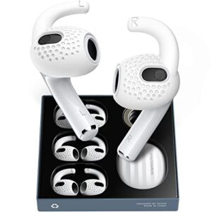 gcioii - upgraded ear hooks covers for airpods 3 [added storage pouch] sport anti slip ear tips wings, grip tips accessories compatible with apple airpods 3rd generation (white,3 pairs)