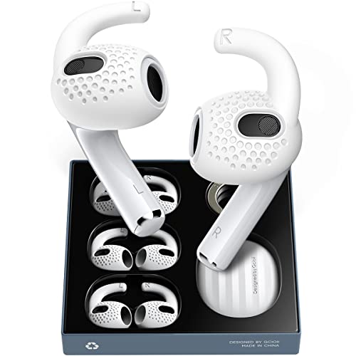 Gcioii - Upgraded Ear Hooks Covers for AirPods 3 [Added Storage Pouch] Sport Anti Slip Ear Tips Wings, Grip Tips Accessories Compatible with Apple AirPods 3rd Generation (White,3 Pairs)