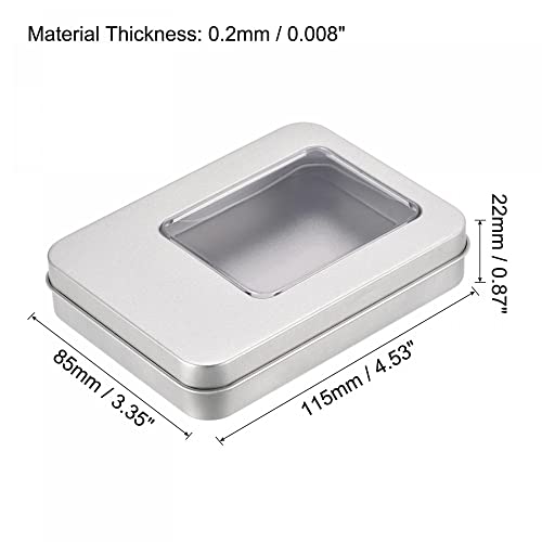 uxcell Metal Tin Box, 10pcs 4.53" x 3.35" x 0.87" Rectangular Empty Tinplate Storage Containers with Clear Window Lids, Silver Tone