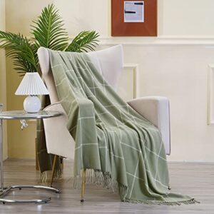 bangya acrylic plaid throw blanket with decorative fringe for travel，bed, sofa, couch,office (green, 50inch x 60inch)