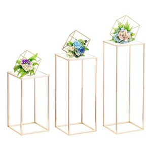 nuptio wedding centerpieces for tables with acrylic panel - 3 pcs 15.7/23.6/31.5 inch tall gold vases for centerpieces - flower stand for centerpiece table metal vase column stand party decorations