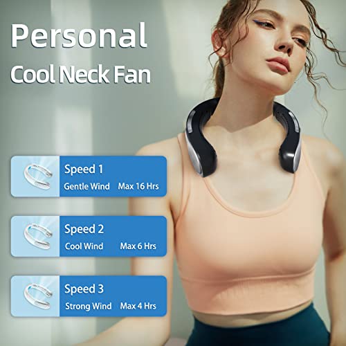 ZAPAL Portable Neck Air Conditioner Fan, Personal Rechargeable Cooling Neck Fans for Travel Camping Outdoor, Battery Operated Wrap-around Electric Fans for Men Women Kids, 3 Mode 3 Speed USB Fan Black