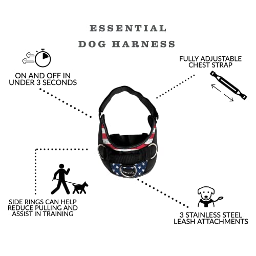 ShawnCo Essential Dog Harness, No-Pull Pet Vest with 3 Leash Clips, No Choke, Reflective, Adjustable and Padded, for Easy Walking and Training for Small, Medium and Large Dogs (Stars and Stripes, L)