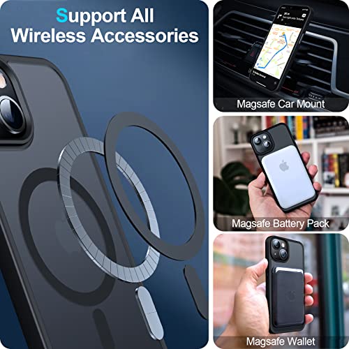 VOFATA Magnetic for iPhone 14 Case for iPhone 13 Case [Military Grade Drop Tested][Compatible with MagSafe] Shockproof Protective Translucent Matte Hard Back Slim Thin Phone Cover 6.1 inch, Black