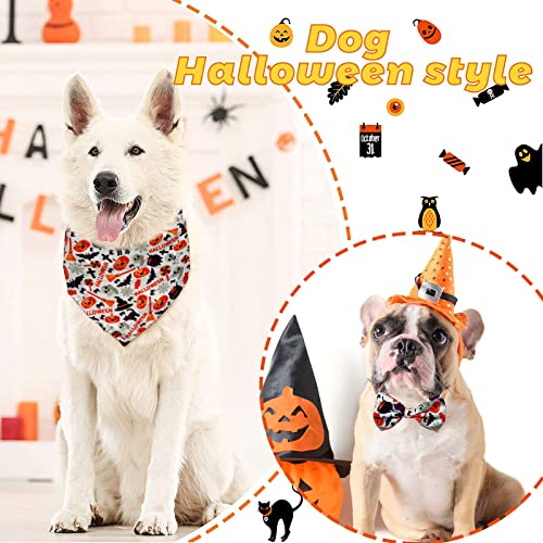 Halloween Dog Bandanas Boy Girl 4 PCS, Reversible Printing Pet Scarf, Pumpkin Ghost Candy Bat Bib for Small Medium Large Cat Dogs Owner Mom (Orange)