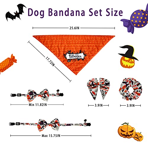 Halloween Dog Bandanas Boy Girl 4 PCS, Reversible Printing Pet Scarf, Pumpkin Ghost Candy Bat Bib for Small Medium Large Cat Dogs Owner Mom (Orange)