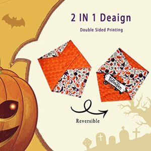 Halloween Dog Bandanas Boy Girl 4 PCS, Reversible Printing Pet Scarf, Pumpkin Ghost Candy Bat Bib for Small Medium Large Cat Dogs Owner Mom (Orange)