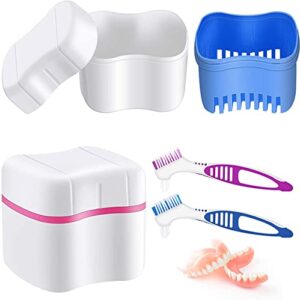 btwood - denture bath kit - includes 2 denture bath cups + 2 denture cleaner brushes + 2 strainer baskets - ideal for dentures, retainers & mouthguards, 1.0 fl oz