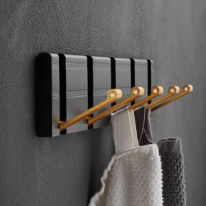 Aluminium Folding Hideaway Coat Hooks, Modern Wall Floating Coat Hook Rack Space-Saving Coat Hanger for Coats, Hats, Scarves, Key (Gold)