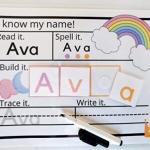 Personalized Dry Erase Name Mat Montessori Preschool Learning Activity (Pastel Rainbow)