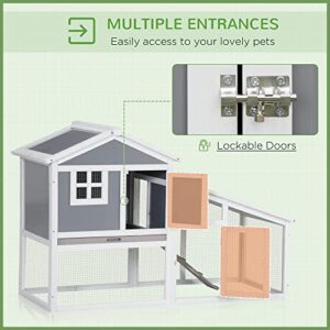 PawHut 59" Wooden Rabbit Hutch, 2 Tier Pet Playpen Bunny House Enclosure with Sunlight Panel Roof, Slide-Out Tray, and Ramp, for Rabbits and Small Animals, Grey
