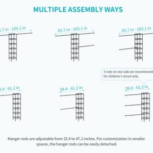 Ulif M1 Closet Storage Organizer System, 6 Tiers Heavy Duty Metal Clothing Garment Rack with 3 Expandable Hanger Rods, Wall Mounted Space Saver Suits from 3.3-8.7 ft. Width, 71.2”H x 14”D, Black